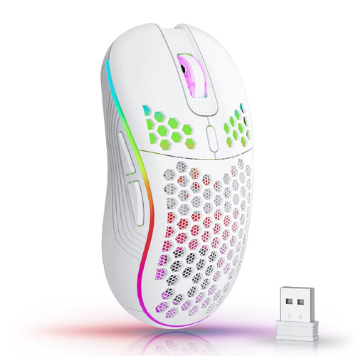 RGB Wireless Gaming Mouse - Ergonomic Honeycomb Design, 6 Buttons, 3-Speed DPI, Type C Rechargeable